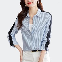 Women's Blouses Women Stripe Shirts 2024 Spring Long Sleeve Turn-Down Collar Loose Streetwear Casua Blouse Fashion Office Ladyl Outwear Tops