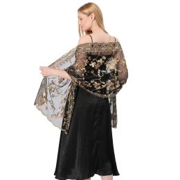 Shining Sequins Embroidered Women's Evening Dresses Shawls Bridal Bridesmaid Wedding Shrugs Wraps Sheer Hollow Party Shawl Cape