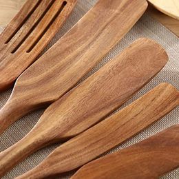 Tea Trays SEWS-Wooden Spurtles Set (5Pcs) - Teak Wood Kitchen Tools Heat Resistant Non Stick Cookware For Stirring & Mixing