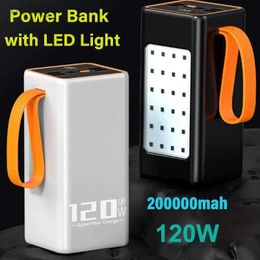 Cell Phone Power Banks 200000mah High Capacity Power Bank120W Fast Charger Powerbank for IPhone Laptop Batterie ExterneLED Camping Light Flashlight New 2443