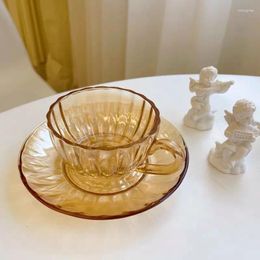Cups Saucers French Ins Vintage Champagne Glass Saucer Set Pumpkin Flower Tea And Coffee Cup Special Tableware Simple Elegant Exquisite