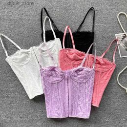 Women's Tanks Camis Woman Skinny Backless Camisole Multi-color Embroidery Tank Tops Spicy Girls Lace Spaghetti Strap Top Fishbone Tanks Y240403