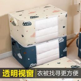 Storage Bags Quilt Bag Waterproof And Moisture-proof Printing Large Capacity Transparent Window Clothes Sorting Bedding Cotton Q