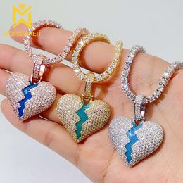 Fluorescens hjärta Moissanite Pendant Halsband för män S Sier Real Diamond Necklace Women Jewelry Pass Tester med GRA