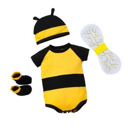 Photography Baby Photography Bodysuit Short Sleeve Jumpsuit & Hat Photostudio Props Unisex Bee Costume Newborn Boy Girls Shower Gift 066B