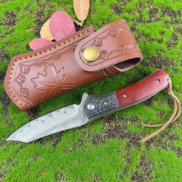 New Arrival A6708 High Quality Flipper Folding Knife Damascus Steel Tanto Blade Rosewood Handle Ball Bearing Outdoor Camping Hiking EDC Folder Knives