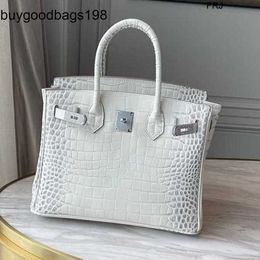 Himalayans Handbags Womens Bags Diamond Buckle Handmade 2024 New Genuine Leather White Crocodile Pattern Bag Onehoulder Crossbody