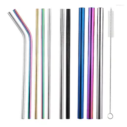 Drinking Straws 5Pcs Filter Spoon Eco-Friendly Stainless Steel Tea Cocktail Shaker Coffee Milk Bar Accessory With Cleaner Brush