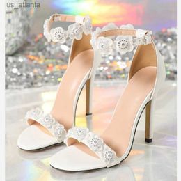 Dress Shoes Peep Toe Woman Sandals Sexy Crystal Flower Buckle Strap 2024 Summer Thin High Heels Zapatos De Mujer H240403EB19