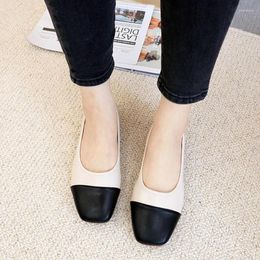 Casual Shoes Soft Leather Flats Round Toe Sneakers Women Spring Color Matching Flat Heel Ballet Slip On Loafer Ladies Work