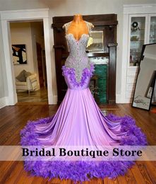 Party Dresses Purple Long Diamonds Evening Formal Dress Gillter Sparkly Crystal Tassel Rhinestones Black Girl Luxury Birthday Prom Gown