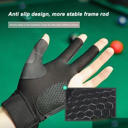 Billiard Accessories Open Finger Pool Gloves Adjustable Sticker Polyester Snooker Billiards Smooth Soft Portable Training Drop Deliver Dh4Wz