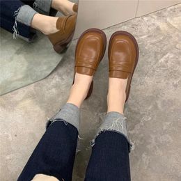 Casual Shoes 2024 Jk Round Head Step-on British Style Loafers One-foot Thick-heeled Single Large Size Women's 43