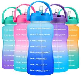 QuiFit 38L 2L Wide Mouth Gallon Tritan Water Bottle With Straw Time Markings BPA Portable Sports GYM Jug Mobile Holder 2103843137