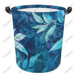 Laundry Bags Abstract Modern Blue Leaves Foldable Basket Hamper Dirty Clothes Storage Organiser Bucket Homehold Bag