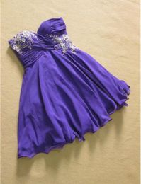 Newest Dark Purple Chiffon And Ruffle Applique Beadings Short Bridesmaid Dresses For Weddings Sweetheart Backless Knee Length Casu1484233