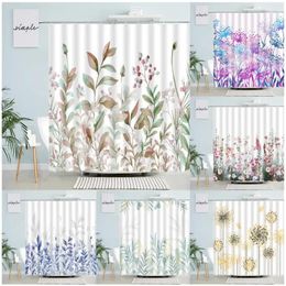 Shower Curtains Botanical Dandelion Curtain Watercolor Leaves Floral Simple Flower Art Nordic Bathroom Decor Polyester Set Hooks