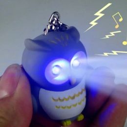 Keychain Owl Motorcycle Car Key Chain Sound Light LED Flashlight Key Ring Holder Bag