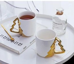 Mugs M Nordic Luxury Simple Tumbler Water Glass Cup Gold-plated Christmas Tree Cups Coffee Mug White Ceramic Milk S Glasses