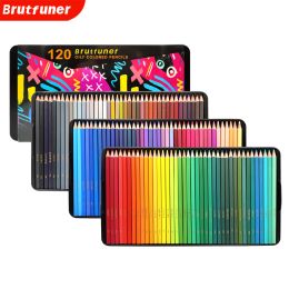 Pencils Brutfuner New 72/120colors Oily Colour Pencils Square Trendy Pastel Coloured Pencil for Drawing Sketch Artist Students Tin Box