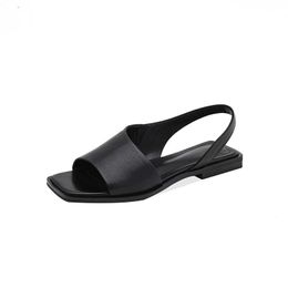 Sandal leather Shoes luxury slipper flat heels Woman ankle strap Party Dress Shoes Chunky Summer retro Retro sandals square toe open toe flat bottomed beach shoes