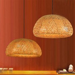Japanese Bamboo Pendant Light Lamparas Lamp Hanging Lampshade Pendant Art Decor Chinese Lantern Rattan Chandelier Large Fixture