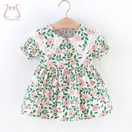 Summer Baby Girl Flower Dress Sweet Lapel Childrens Clothes Puff Sleeve Kids Costume Fashion Toddler Clothing 0 To 3 Years 240403