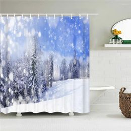 Shower Curtains Christmas Curtain Waterproof Fabric Snow Scene Cedar Trees Landscape Print For Bathroom With Hooks