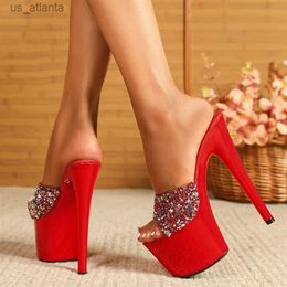Dress Shoes Liyke Runway Style Sequined PVC Womens Super High Heels Modern Slippers Sexy Peep Toe Platform Sandals Summer Party Prom H240403