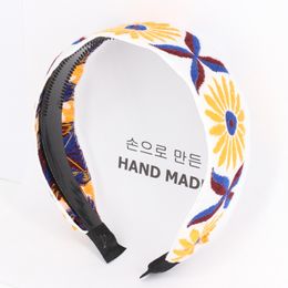 Korean Headwear Retro Bohemian Totem Embroidery Ethnic Style Knot Headband European and American Elastic Headband