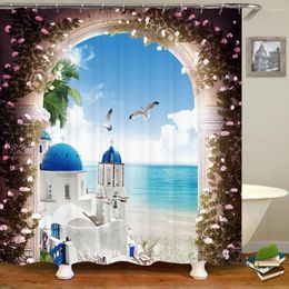 Shower Curtains 3D Sunny Seaside Outside The Archway Flower Print Bathroom Curtain Polyester Waterproof Home Decoration With Hook