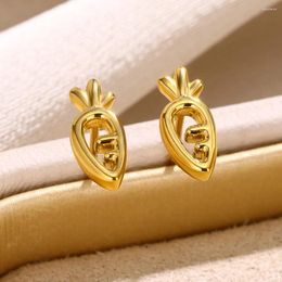 Stud Earrings Hollow Radish For Women Gold Colour Stainless Steel Fashion Party Jewellery Children's Gifts