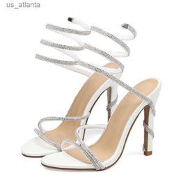 Dress Shoes Fashion Design Open Toe Womens Sandals Street Style Stiletto High Heels Crystal Wrap Strap Pole Dancing Sexy H240403AHUE