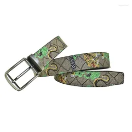 Belts Western Jeans Causal Tiger Green Print Pin Buckle Men Leather Belt Fashion Business Strap For Luxury