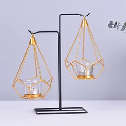Candle Holders JFBL Wedding Centrepieces Candlestick Geometric Gold Glass Iron Holder For Cup Candles Home Decoration Candelabra