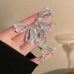 Stud Earrings 1Pair Luxury Full Rhinestone Bowknot Pendant For Women Exaggerated Elegant Ribbon Bow Long Tassel Jewellery