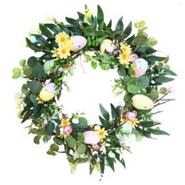 Decorative Flowers Easter Egg Wreath 45cm Green Leaves Spring Summer With Pastel Eggs For Porch Indoor Outdoor Holiday Garden Farmhouse