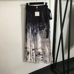 China Style Dress Designer Horse Face Skirts Personality Letters Print Long Skirts Casual Soft Cotton Dresses