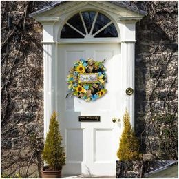 Decorative Flowers Wreaths Round Wreath Simations Flower Bees Garlands For Wall Front Door 1E Drop Delivery Home Garden Festive Party Otckj