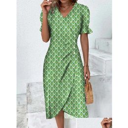 Urban Sexy Dresses Party Boho Long Dress Women Vintage Print Female Fashion V Neck Short Sleeve Ladies Irregar Button Elegant Slim Dr Dhqjg