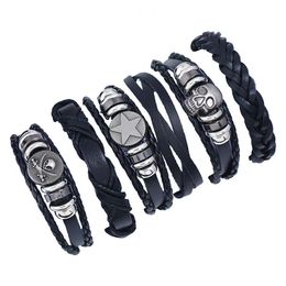 Charm Bracelets Skl Woven Bracelet For Women Fashion Genuine Leather European Charms Star Men Casual Braided Beaded Jewelry Black Vi Dhnqd