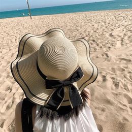 Wide Brim Hats Straw Hat Women Floppy Beach Sun Bowknot Panama Lady Casual For