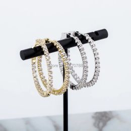 Earrings 30mm Gold Plated Hoop Earrings Set Circle Ice out Rhinestone Hoop Earrings Bulk Hip Hop for Women Gift