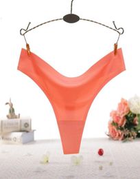 Candy Color Sexy Seamless Briefs Ice Silk Low Rise Panties Thong G String Sexy Underwear Lingerie Europe Russia cute lady rose red5417048