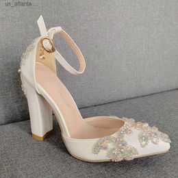 Dress Shoes Summer Brand Women Sandals Party Flower Rhinestone Cover Heel 10.5 CM Square Lady Wedding Hot Sale Lovely Shoe H240403VQP7