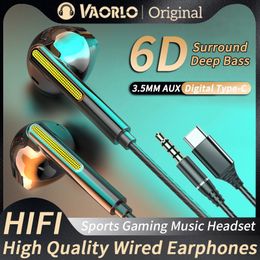 6D Heavy Bass Headset 3.5MM AUX/Type-C Digital Hifi Wired Earphone With HD Mic No Delay Sports Music Earbuds For Samsung Android
