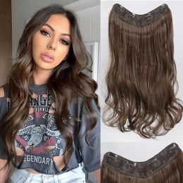 Piece Piece HAIRCUBE 4 Clips Invisible Wire Hair Vshaped Long Wavy Synthetic Hairpiece Heat Resistant Brown Hair Piece for Women