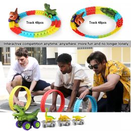Climbing Anti Gravity Rail Car Accessories And 46-101PCS Set World Road Race-Flexible Track Dinosaur Car Toys For Boy Best Gift