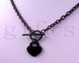 Women039s Stainless Steel Heart Toggle Necklace bracelet chain set black charm5357963