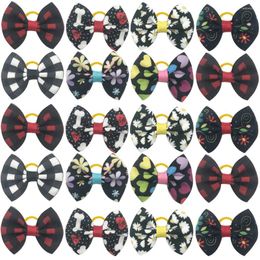 Dog Apparel 100PCS Black Pet Decorate Bows Hair Accessories Bow Flower Pattern Bowknot With Rubber Bands For Supplies